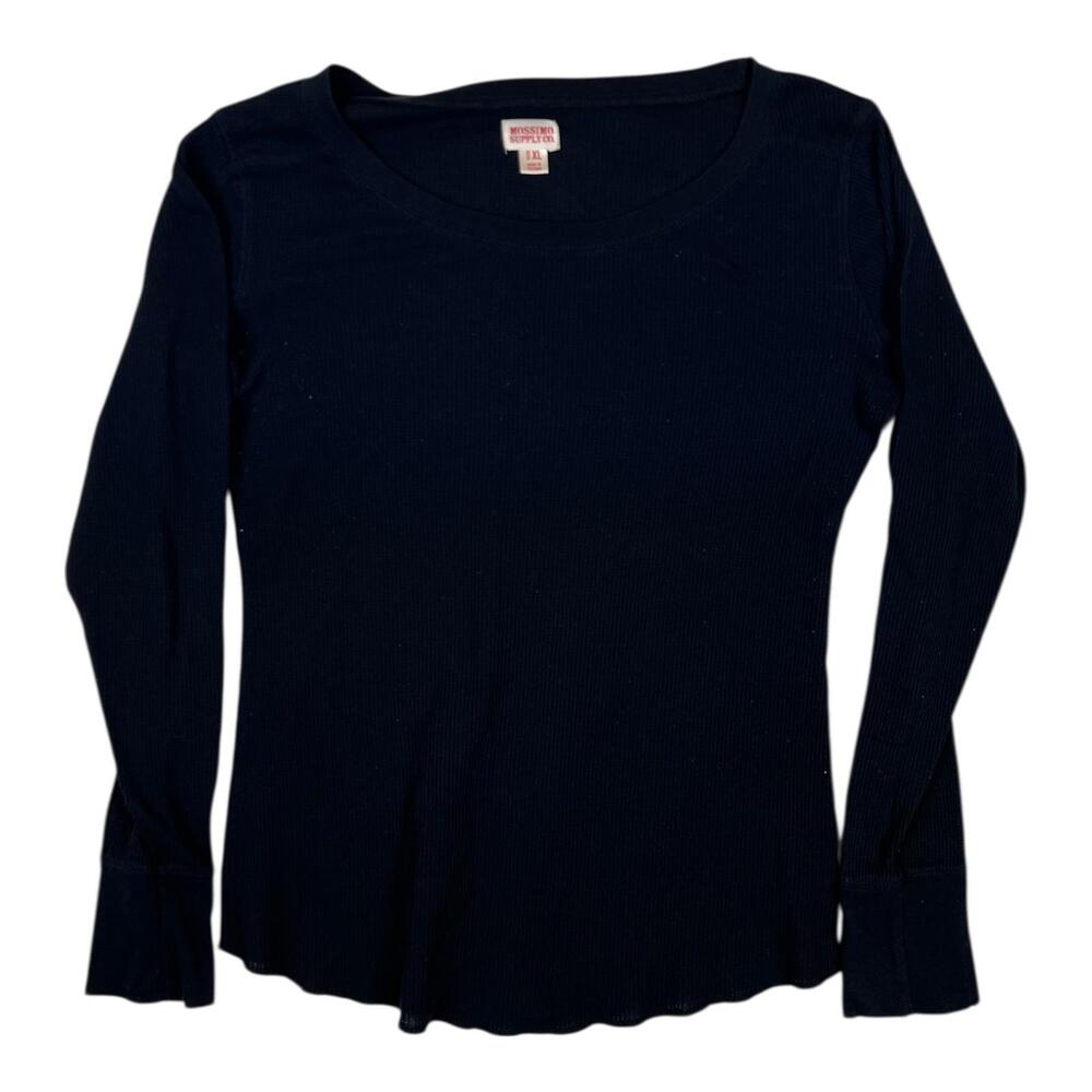 Mossimo Supply Co. Shirt Womens XL Black Waffle Knit Long Sleeve Top Thermal Y2K